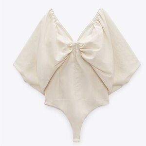 Zara Elegant Cream Bodysuit with Gathered Front